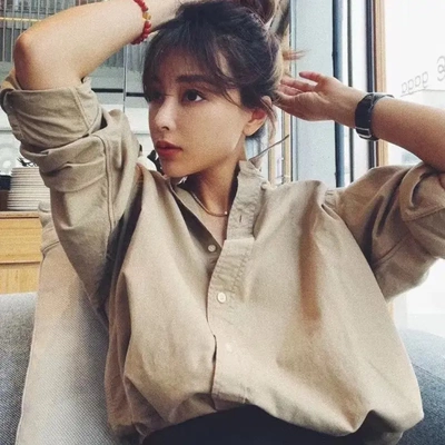 HeyAria早春RL复古美式衬衫刺绣宽松粉色长袖衬衣T 外套牛津布