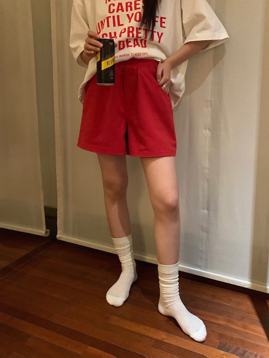 糖果色短裤女2024夏季韩版高腰宽松阔腿运动休闲裤