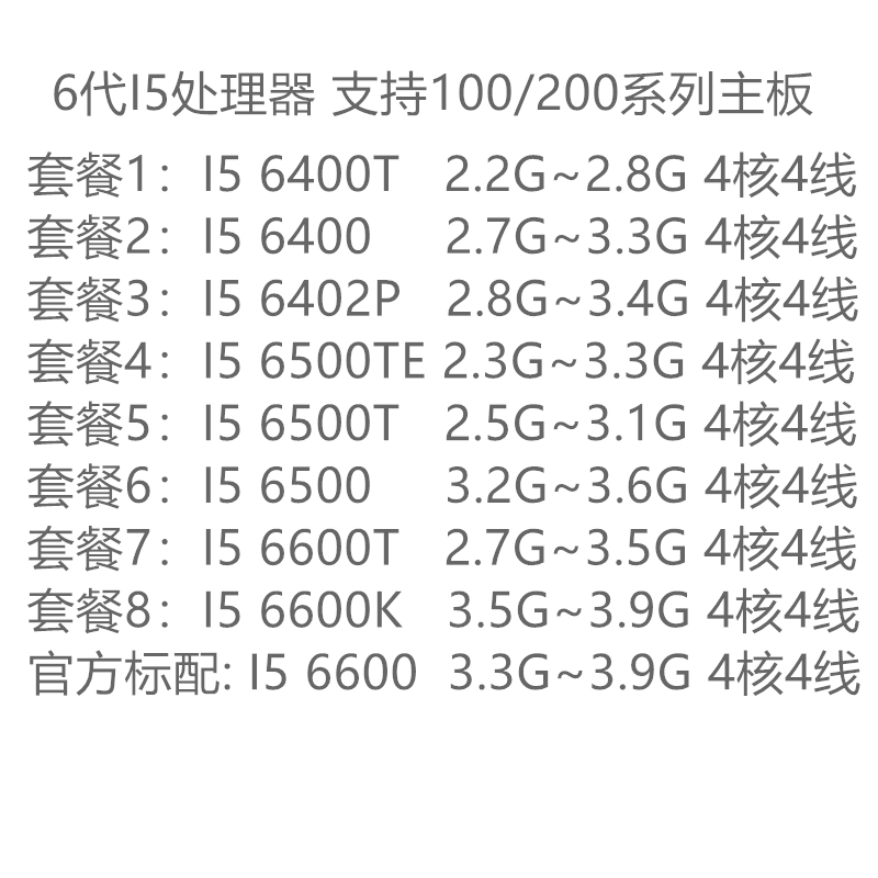 I5 6400 6402P 6400T 6500T 6500 6500TE 6600 6600T 6600K CPU