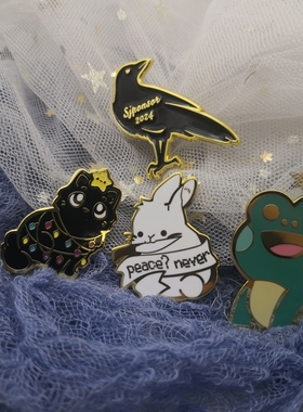 动物别针黑色小猫咪白色兔子绿色青蛙鸟类乌鸦金属徽章