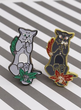胸针日韩可爱ins风绿树叶灰色猫咪红叶黑色猫咪包学院风金属别针