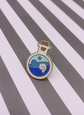 蓝色MP魔法药瓶硬珐琅别针魔法治疗药水金属徽章