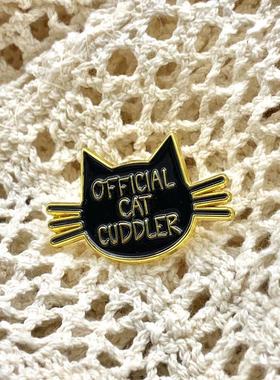 黑色小猫咪胸针个性英文字母别针 可爱简约ins风金属徽章胸章配饰