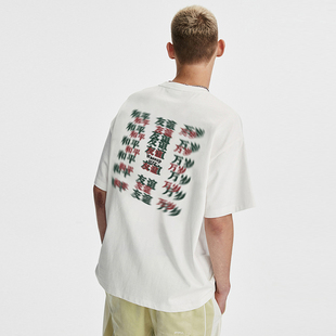 新款 WASSUP夏季 短袖 T恤男国潮创意文字印花纯棉宽松高街情侣上衣