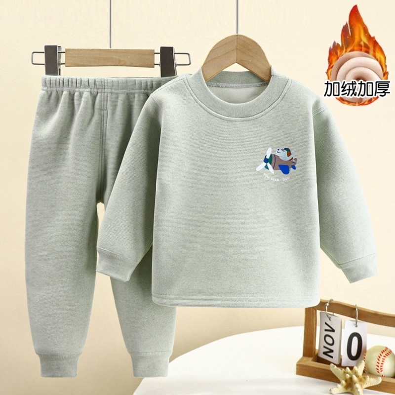 儿童德绒羊绒保暖内衣套装中领中大童秋衣秋裤男童贴身居家打底衫