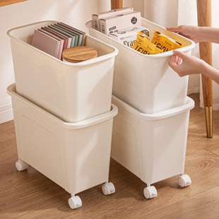 学生宿舍书包收纳箱桌下窄款书箱带滑轮可移动推车教室书本置物架