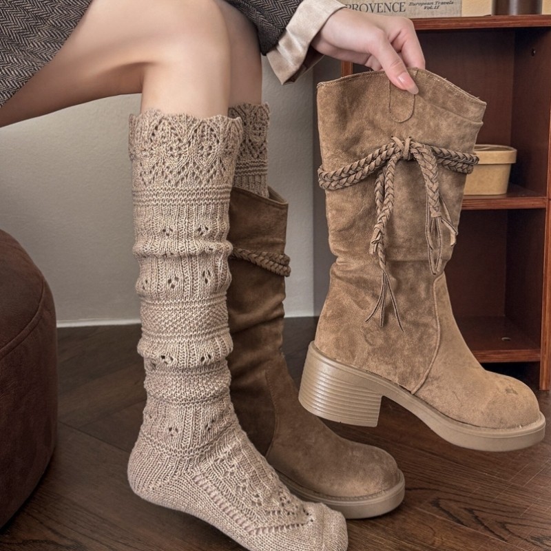 秋冬季法式镂空保暖针织浮雕小腿袜子女款加厚miu系长筒袜配靴子,女士内衣/男士内衣/家居服,长筒袜,淘宝优惠券,粉丝福利购,淘宝优惠卷