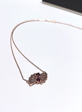 m72#通体S925银精工微镶刻面紫牙乌石榴石项链23*15*5mm 全长38cm