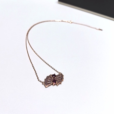 m72#通体S925银精工微镶刻面紫牙乌石榴石项链23*15*5mm 全长38cm