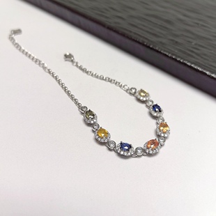 高净度满火彩新款 通体S925纯银手链 手链 天然彩色蓝宝石 S622
