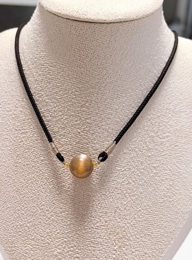 D1158# 天然金太阳石吊坠 黑骨干极光单珠锁骨链12mm