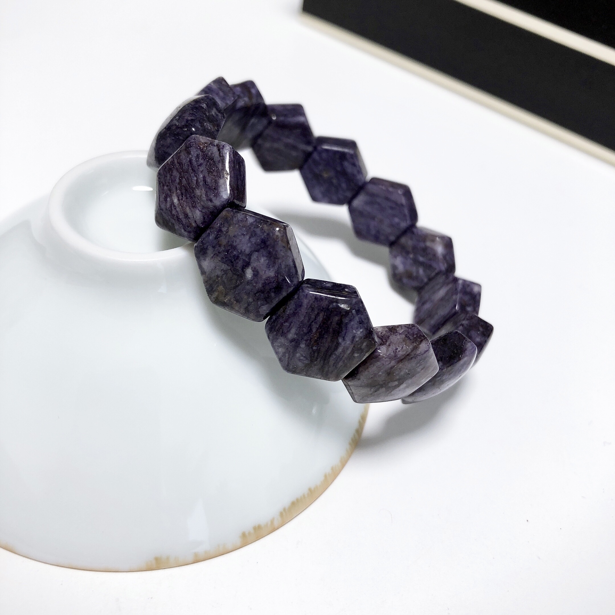 S373# 天然紫龙晶六边形手排 手牌16*6.5-7mm 手围17cm