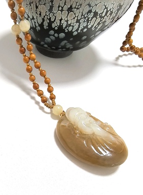 D1232# 天然和田玉糖白老料俏色财神吊坠40.3*30.5*13.3mm