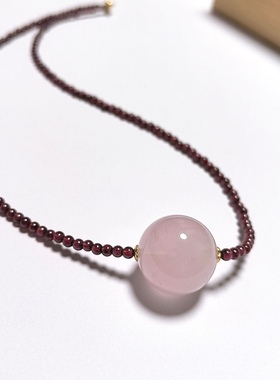 D480# 天然紫牙乌石榴石粉水晶吊坠锁骨链20mm 紫牙乌项链3mm