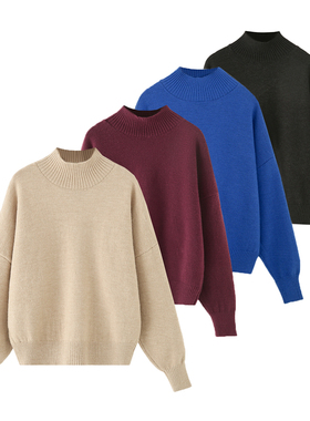 25秋冬新品女装简约软质基本款慵懒风圆领长袖宽松套头毛衣针织衫