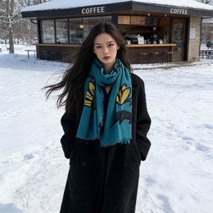 特 2色 100支细腻保暖柔软100羊毛长巾围巾 HANLU