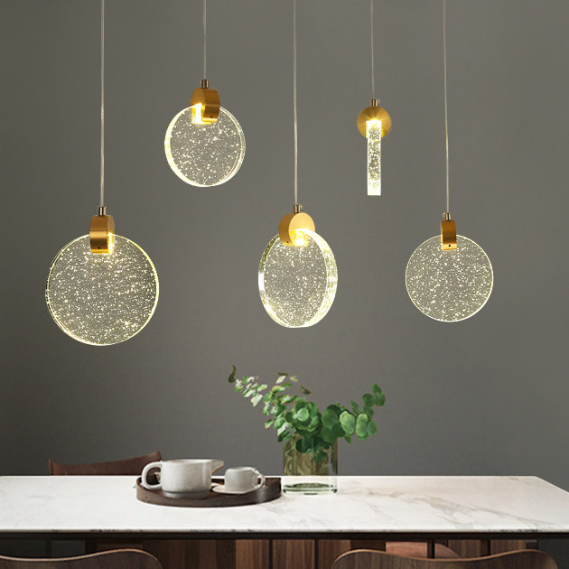 现代简约三头饭厅灯创意餐桌吧台长条灯北欧轻奢泡泡水晶餐厅吊灯