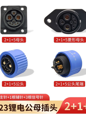 电动车充电桩连接器 铁塔锂电池插头 M23 2+1+5公母焊接充电插座