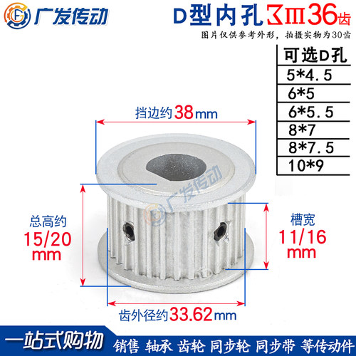 同步轮D型孔3M36齿两面平