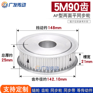 内孔10 两面平同步轮5M90齿 铝同步皮带轮 槽宽21AF型 60mm 5M90T