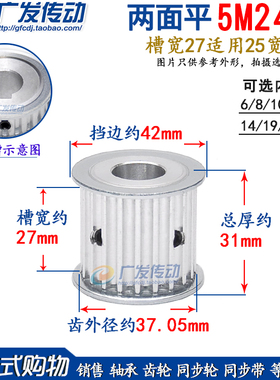 两面平同步轮 5M24齿/T AF型 同步皮带轮 槽宽27 内孔6-20可选