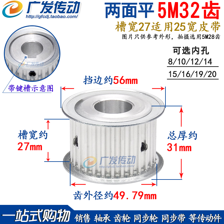 两面平同步5m32齿/t皮带轮