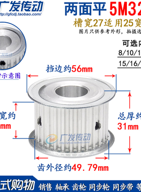两面平同步轮 5M32齿/T AF型 同步皮带轮 槽宽27 内孔8-30可选