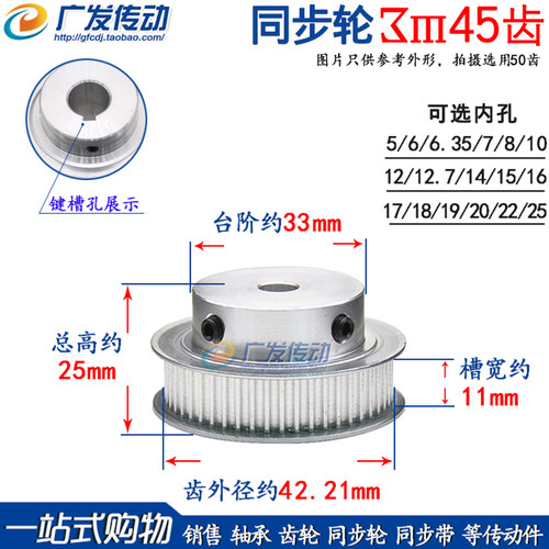 3M45齿同步皮带轮凸台带顶丝