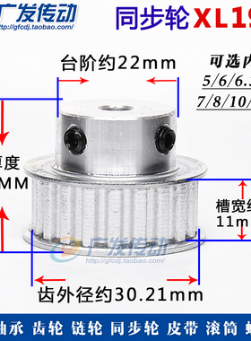 同步轮XL19齿/T 凸台 同步皮带轮 BF型 K型 槽宽11 内孔6-20可选
