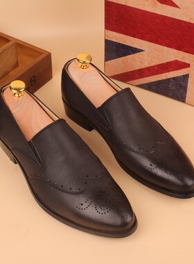 春季brogue英伦黑色布洛克内增高韩版尖头皮鞋潮男士男鞋子套脚鞋