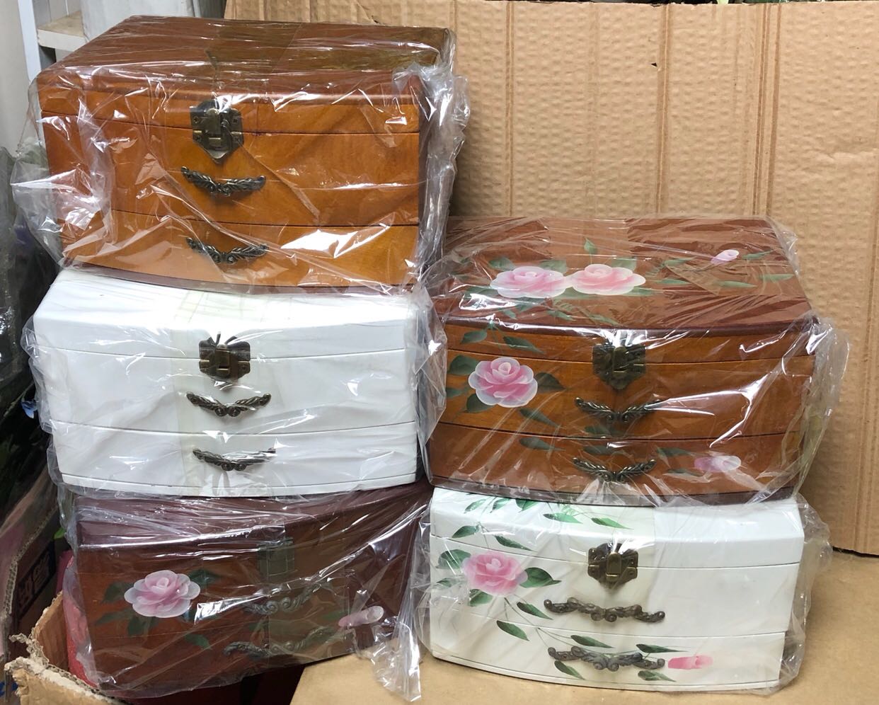 微瑕疵低价清仓木质手绘玫瑰首饰盒珠宝盒桌面饰品收纳盒整理盒