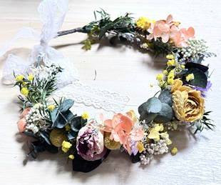 仙美森系永生真花干花玫瑰绣球儿童成人头花艺术照戴头头饰花花环