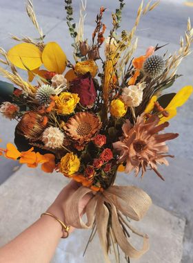 秋色泰迪向日葵玫瑰家居干花摆件客厅花卉永生花真花软装花艺花束