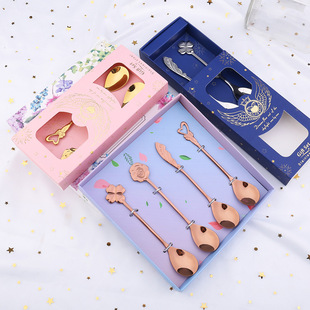 304不锈钢咖啡勺创意心形天使之翼四叶草玫瑰礼盒装|节日礼品回礼