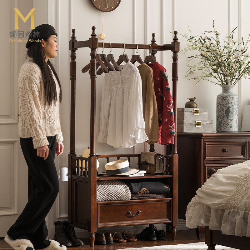 纯实木衣帽架卧室挂衣架收纳架水性漆环保白蜡木客厅挂衣政府补贴
