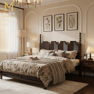 美式床实木床白蜡木主卧大床1米8双人床1.8米现代风黑胡桃色2026
