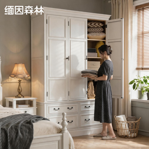 落地衣柜白色款 衣柜实木成品纯实木白蜡木衣橱卧室家具美式简约