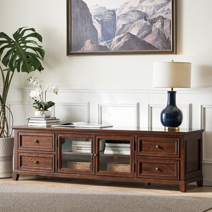 美式 电视柜实木客厅全实木地柜简美电视机柜白蜡木缅因森林家具