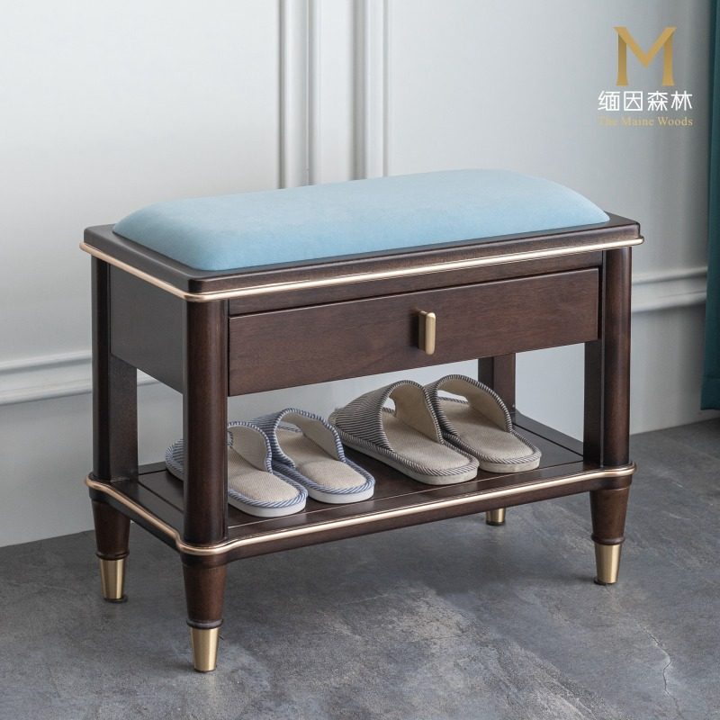 钢琴师换鞋凳 轻奢软包穿鞋凳进门柜子门口家用实木入户玄关蓝色