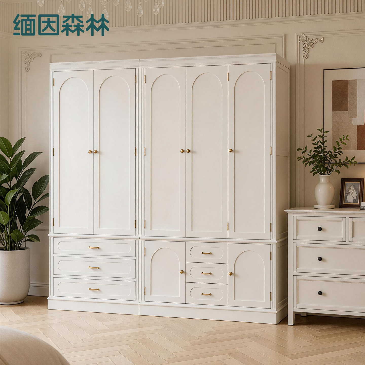 白色纯实木衣柜可组合二门三门实木成品白蜡木衣橱卧室美式简约