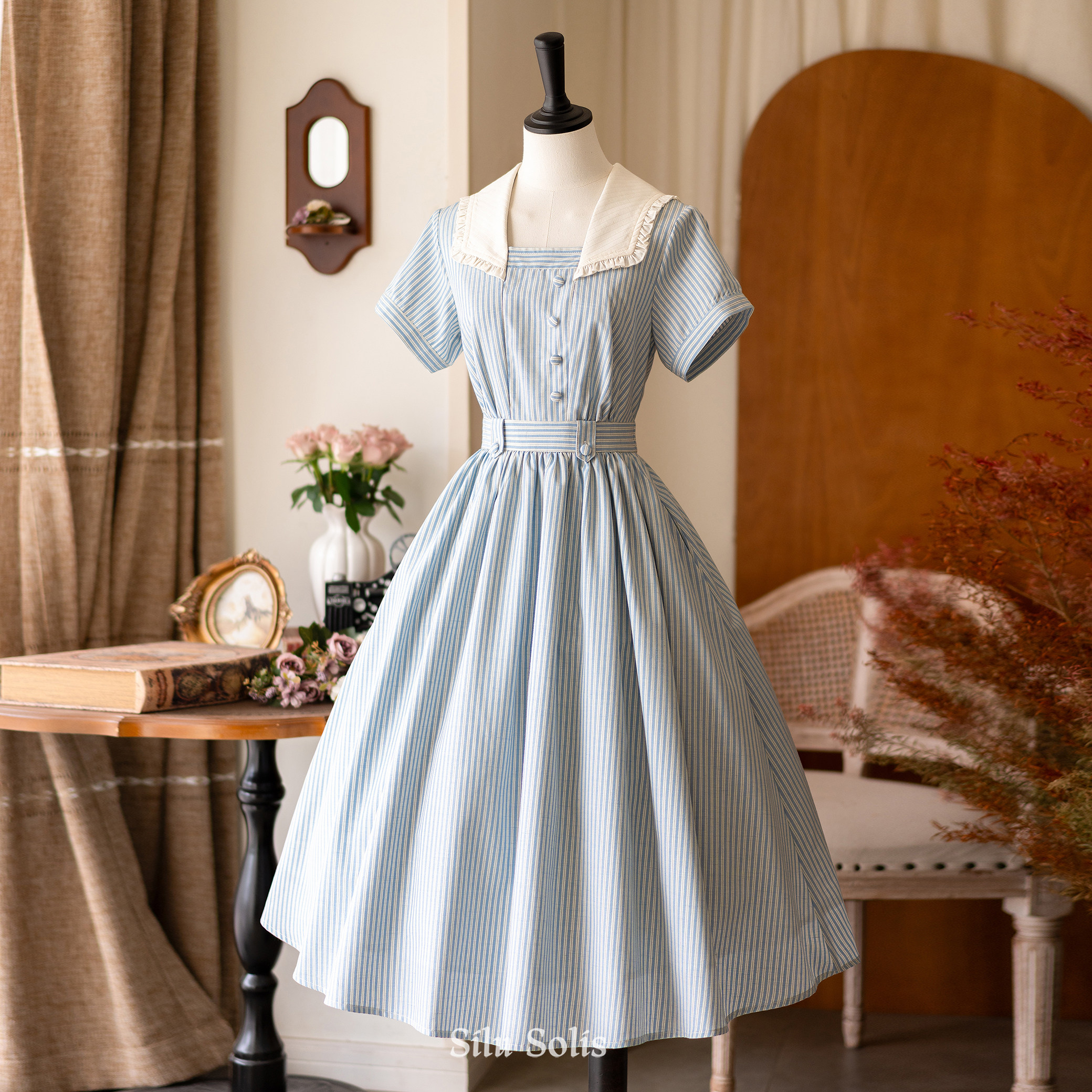 【漫漫森林】森林衣橱原创夏季法式复古棉麻短袖优雅大摆连衣裙