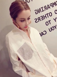 欧洲站2020春秋新款时尚韩版镶钻宽松衬衫女冬中长款长袖百搭衬衣