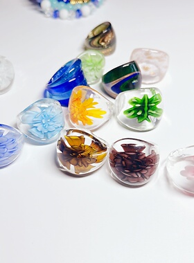 批发 国色芳华 纯手工琉璃花戒 牡丹花朵戒指 清仓热价