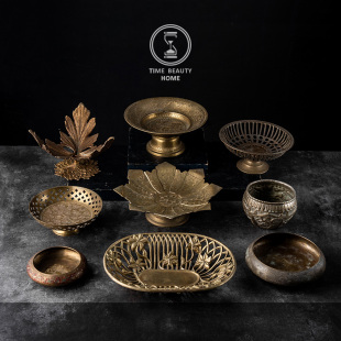 摆件ins旧物vintage壁挂家居摆西洋 1.27 新 欧组复古 黄铜篮子碗