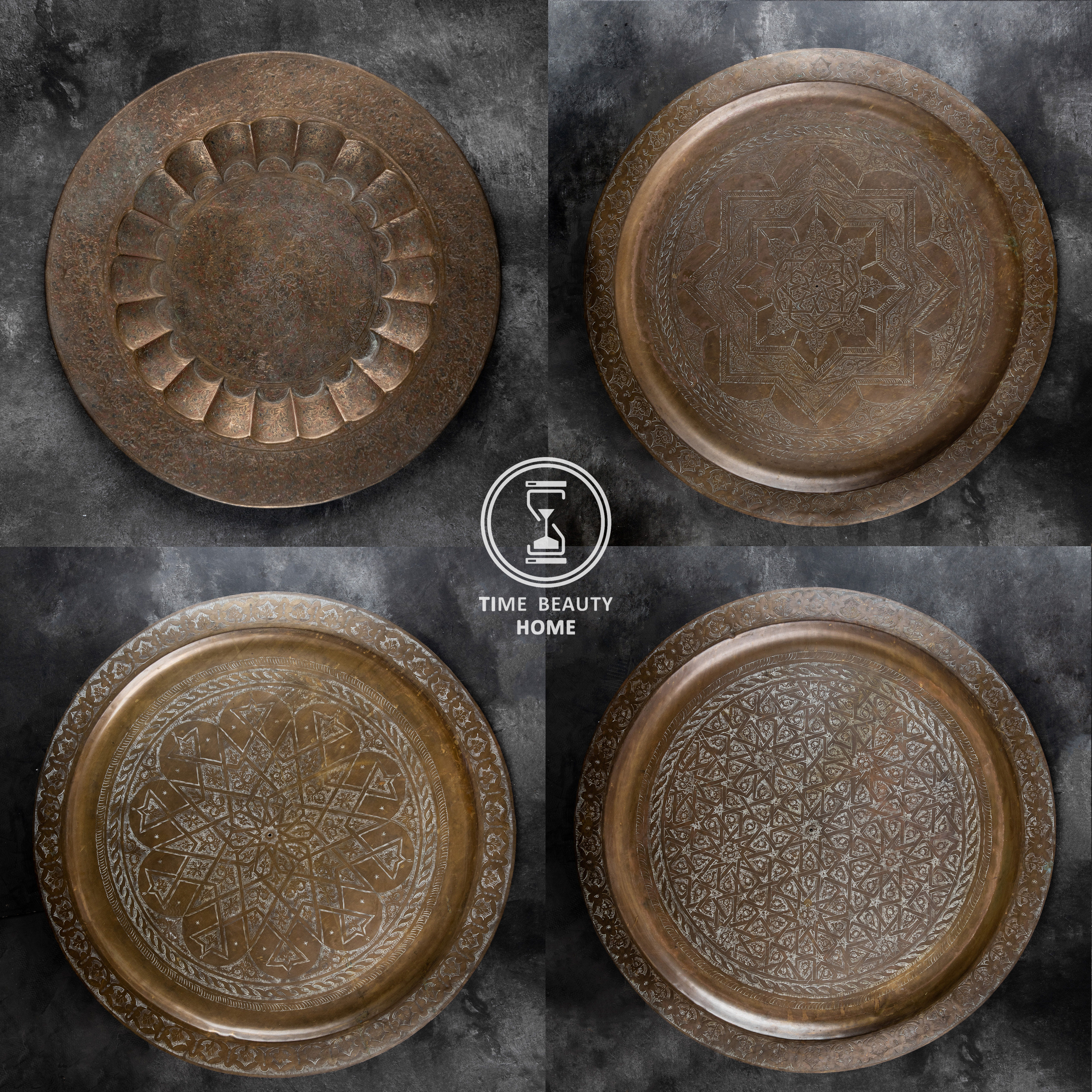 9.4  精 P组 欧式古董复古VINTAGE 黄铜盘 装饰盘 挂盘 大型尺寸