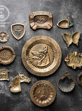 8.31新 精 欧美H组复古黄铜 烟灰缸 旧物vintage摆件西洋古董软装