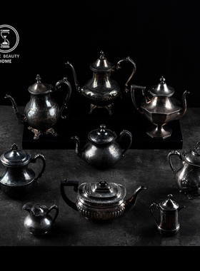 6.30 精 G组 欧式古董复古VINTAGE 镀银装饰茶壶咖啡壶 软装INS