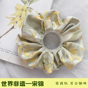 张国权 百合猫咪 宋锦手工大肠发圈送闺蜜中式国风搭配