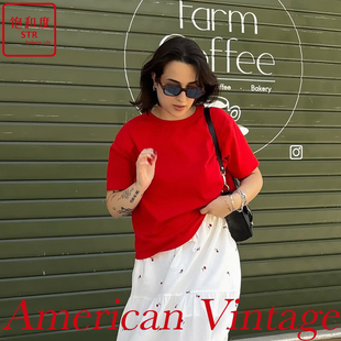 宽松纯棉短袖 现货 上衣女T恤 圆领法式 博主同款 American Vintage