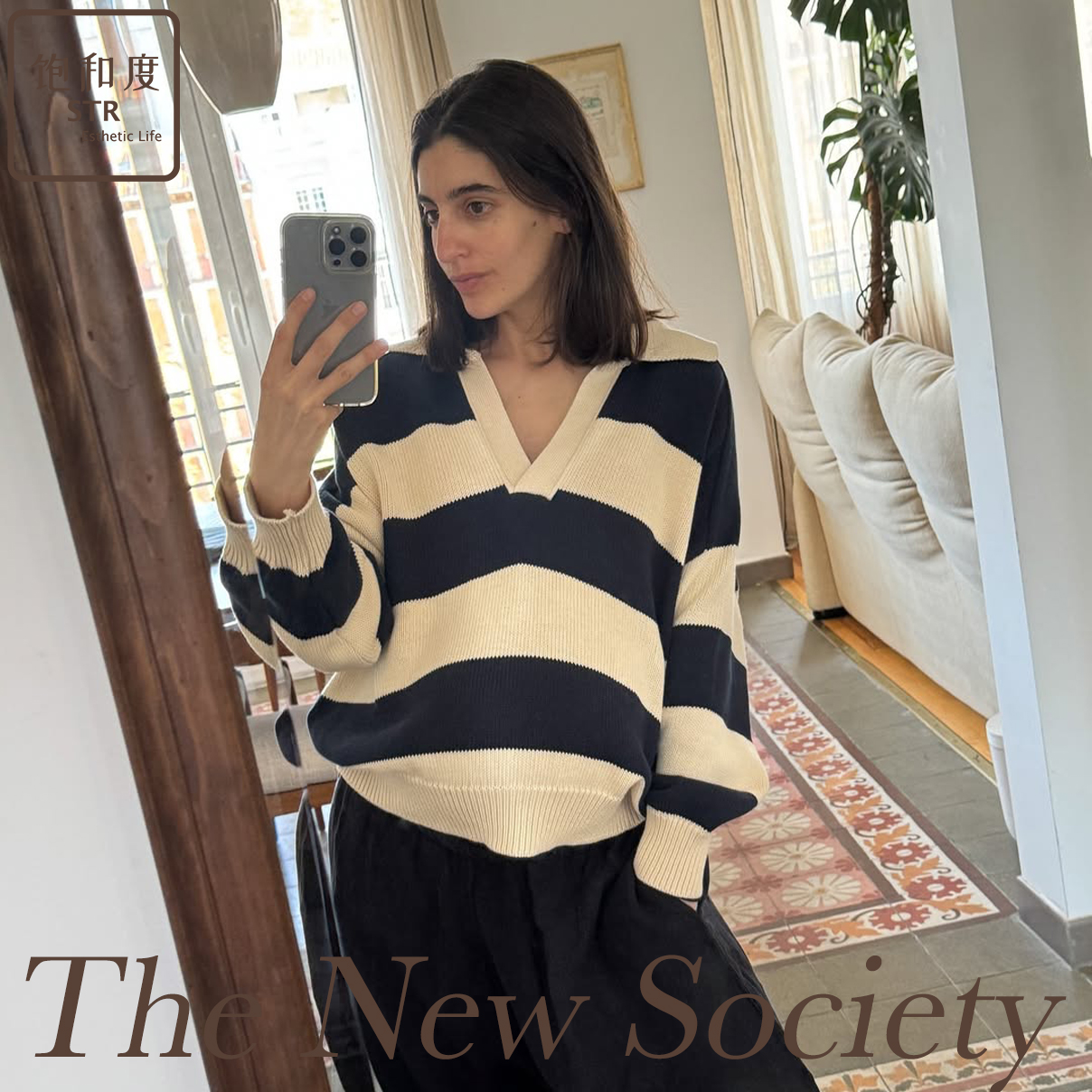 7折国现 |西班牙The New Society 条纹针织polo领毛衣 Naxos